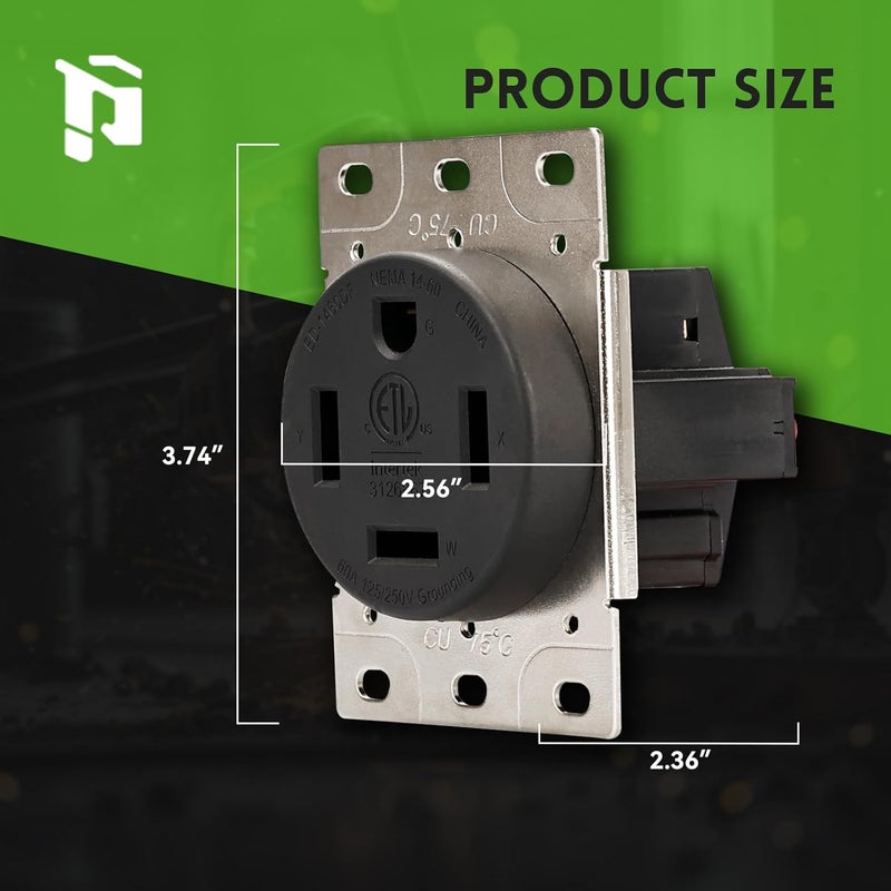 PLUGTUL NEMA 14-60R Flush Mounting Receptacle, 60Amp Receptacle Outlet, Straight Blade, Industrial Grade, 60 Amp, 125/250 Volt, ETL Listed - Image 5